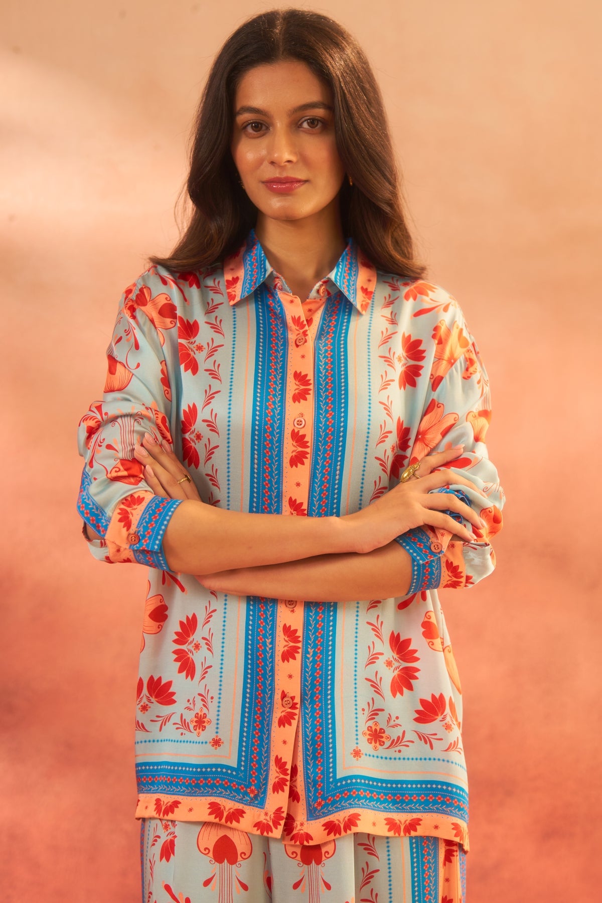 Samudra – Oceanic Blue & Orange Coord Set Elegance