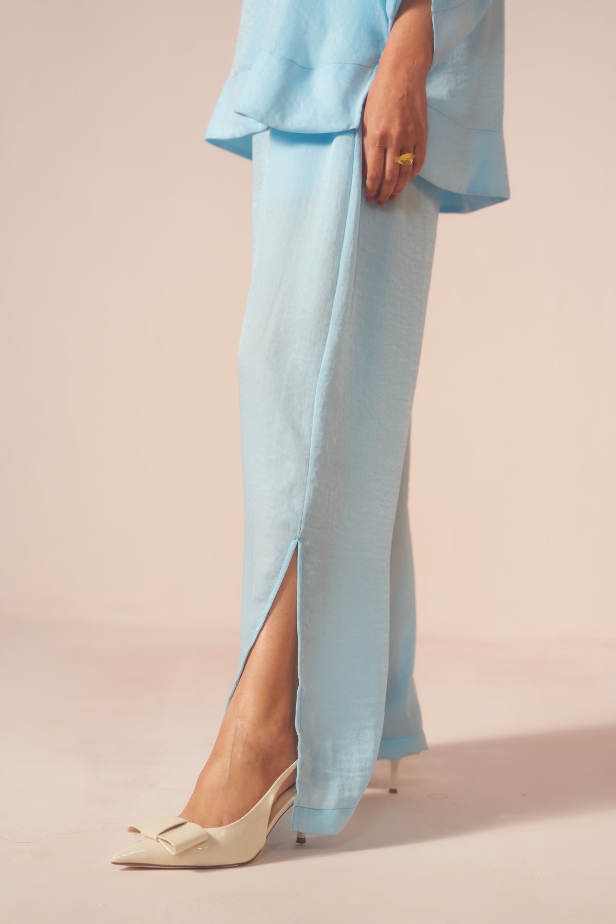 Sky Drift – Sky Blue Coord Set with Slit Pants