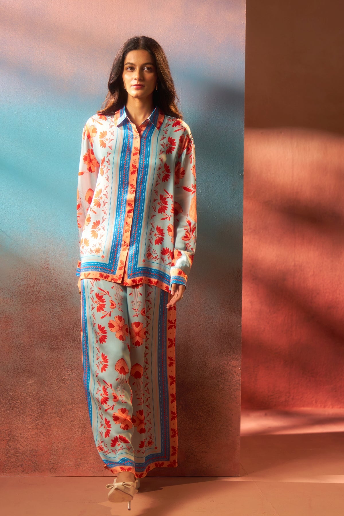 Samudra – Oceanic Blue & Orange Coord Set Elegance