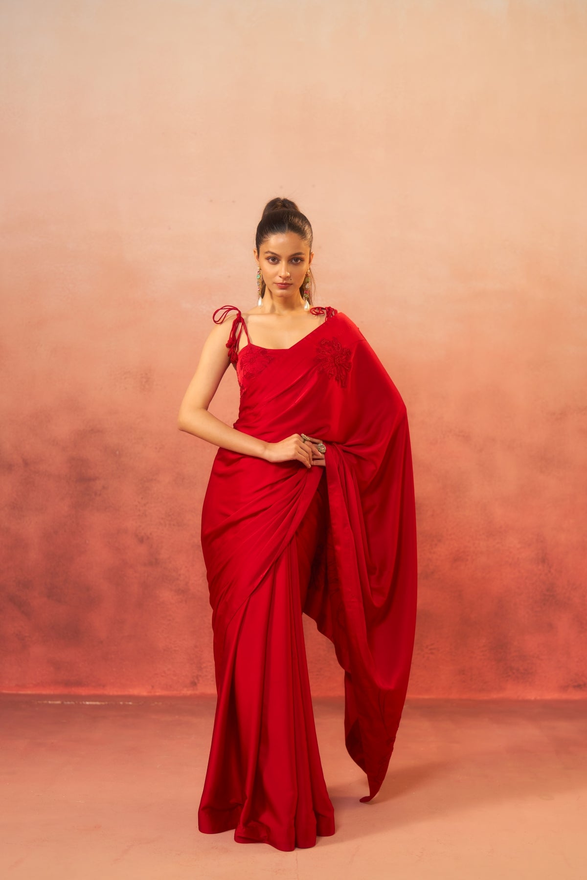 Gul-e-Noor – Hand-Embroidered Red Saree