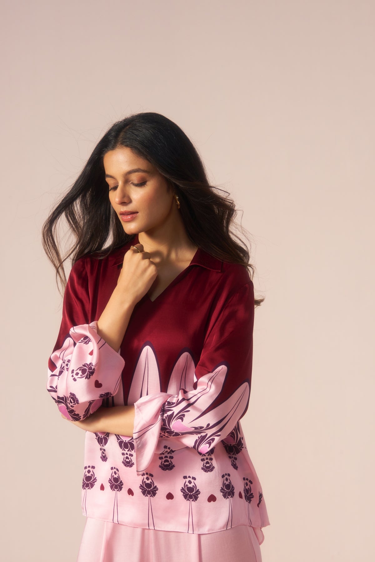 Gulnaar – Pink with Maroon Motifs Coord Set