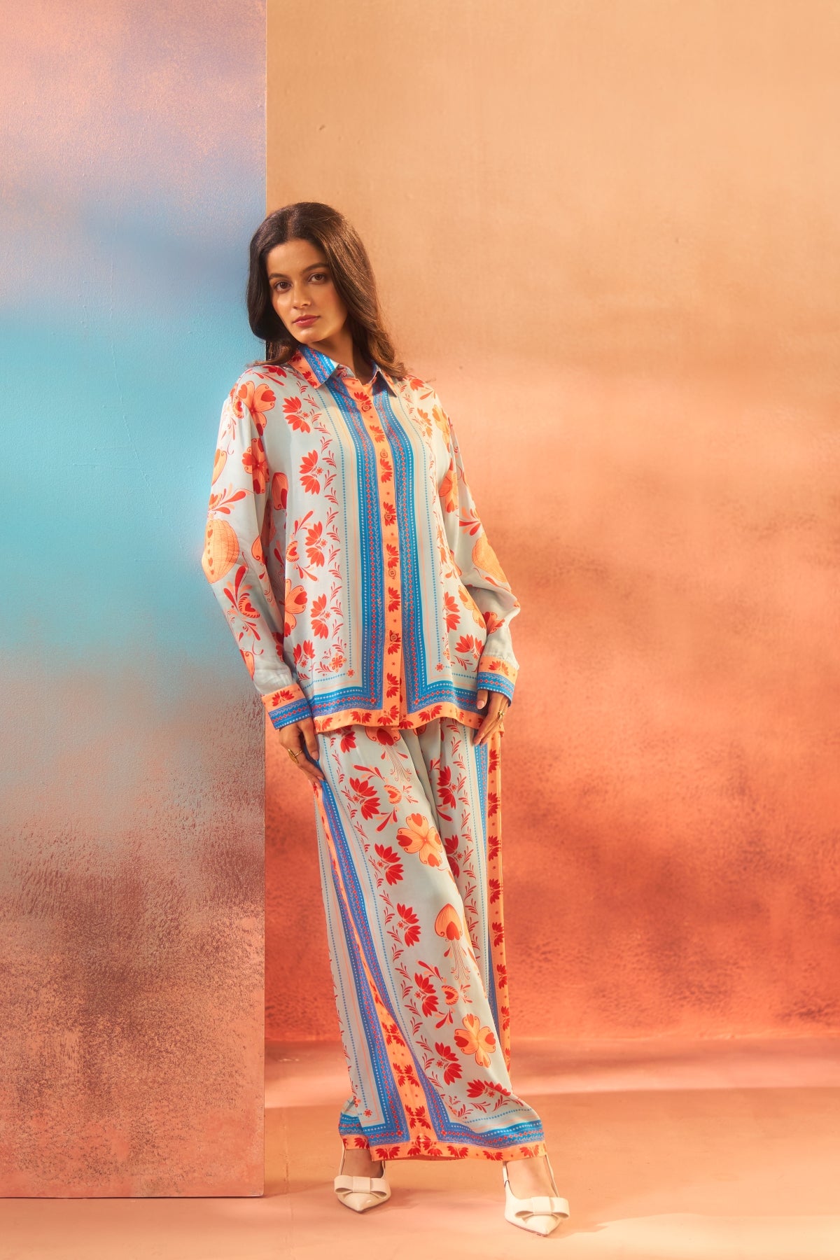 Samudra – Oceanic Blue & Orange Coord Set Elegance