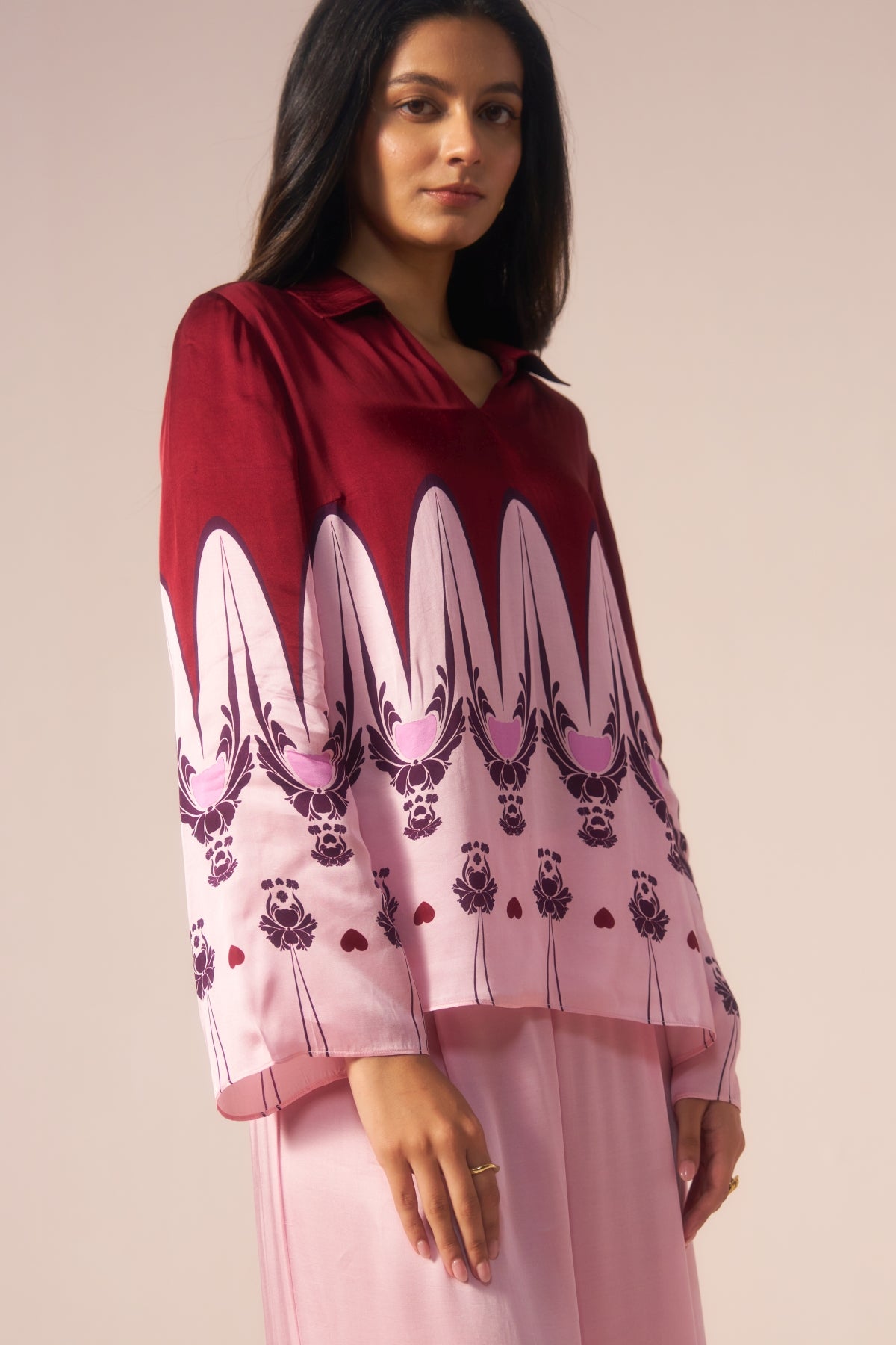 Gulnaar – Pink with Maroon Motifs Coord Set