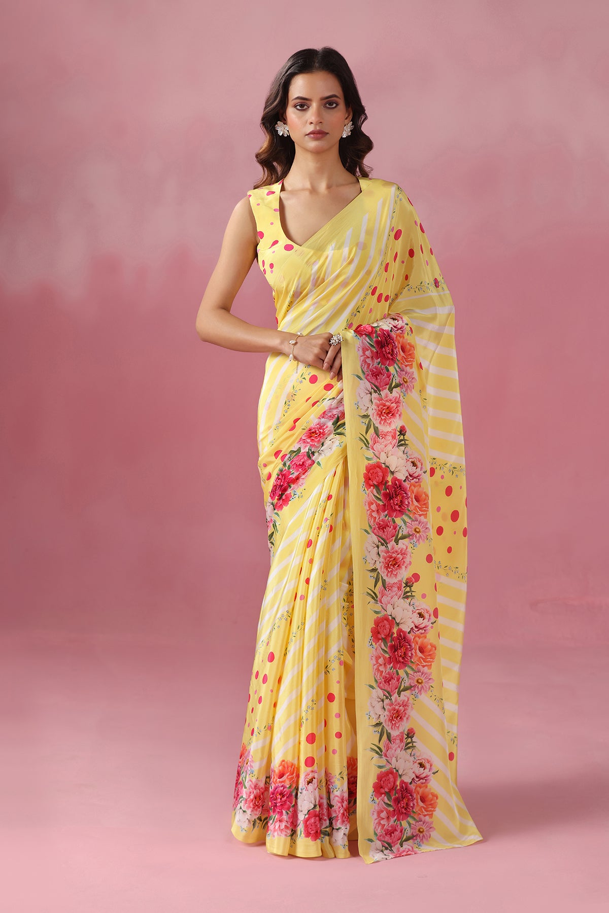 Polka Baagicha –Yellow with Florals with Playful Polka Twist