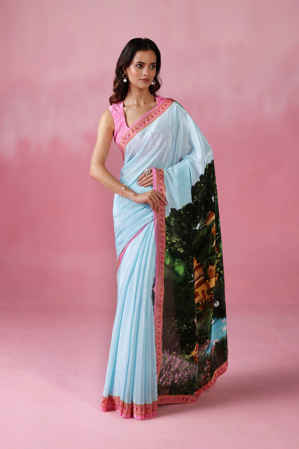 Neel Mahal-Blue Saree with Royal Garden Motifs