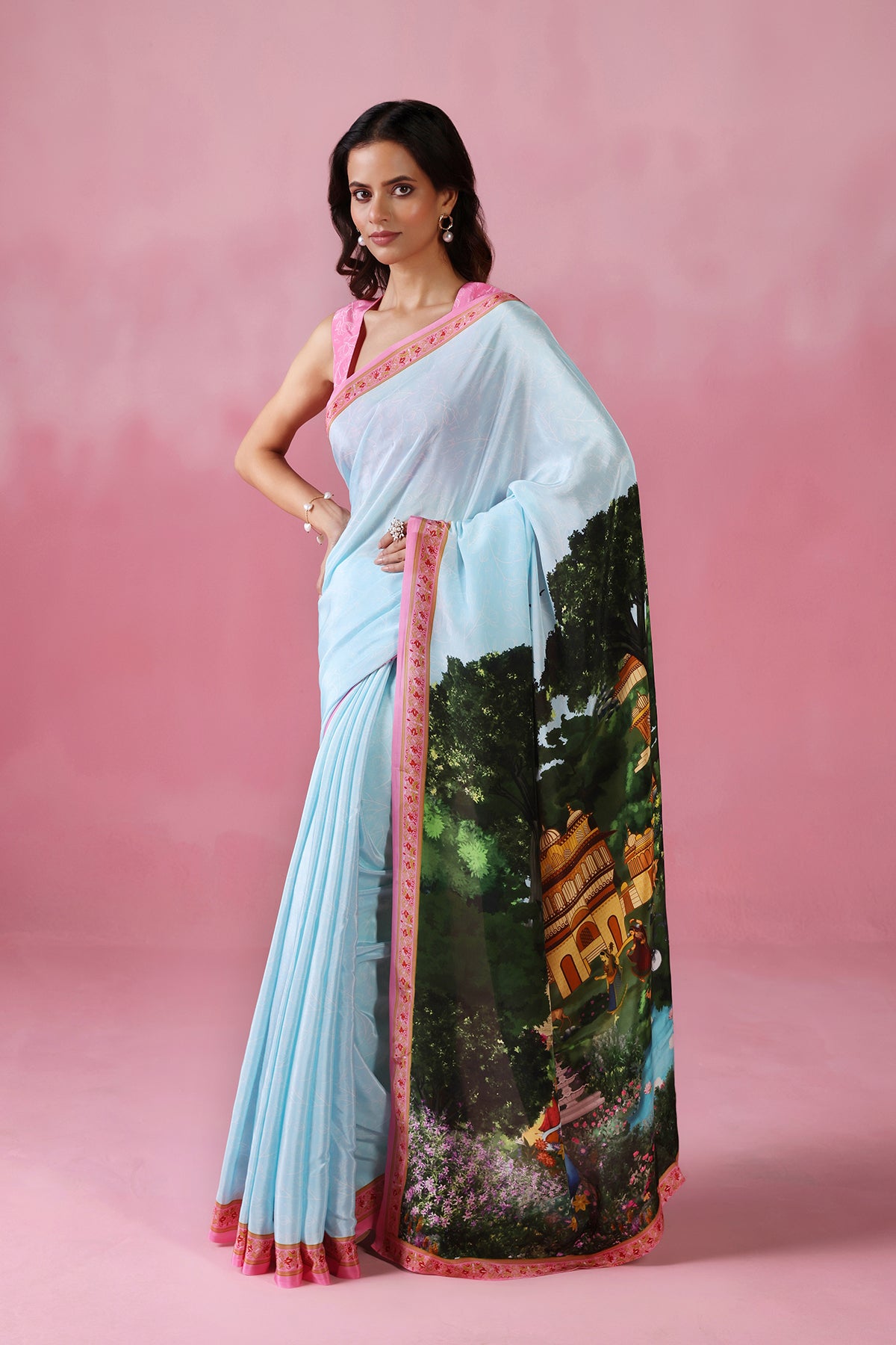 Neel Mahal-Blue Saree with Royal Garden Motifs