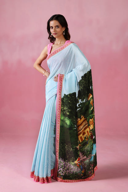 Neel Mahal-Blue Saree with Royal Garden Motifs