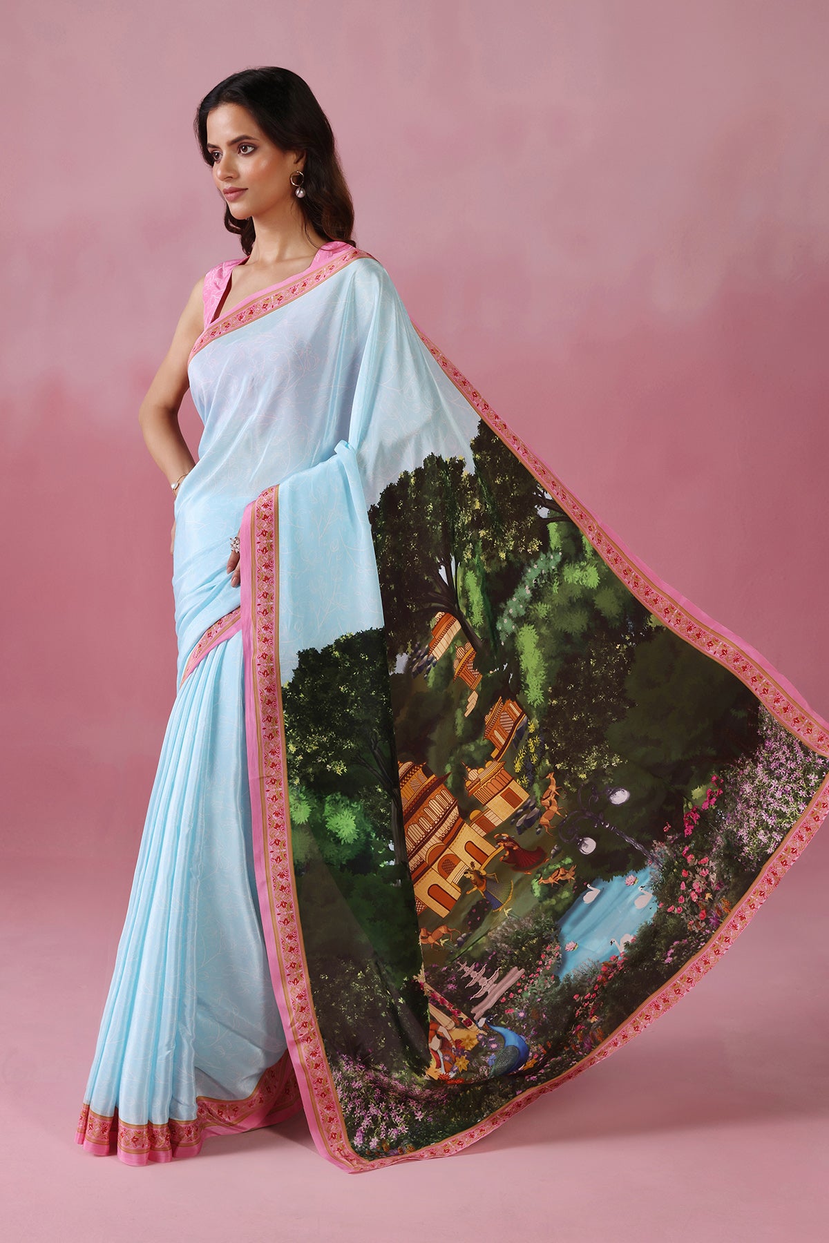 Neel Mahal-Blue Saree with Royal Garden Motifs