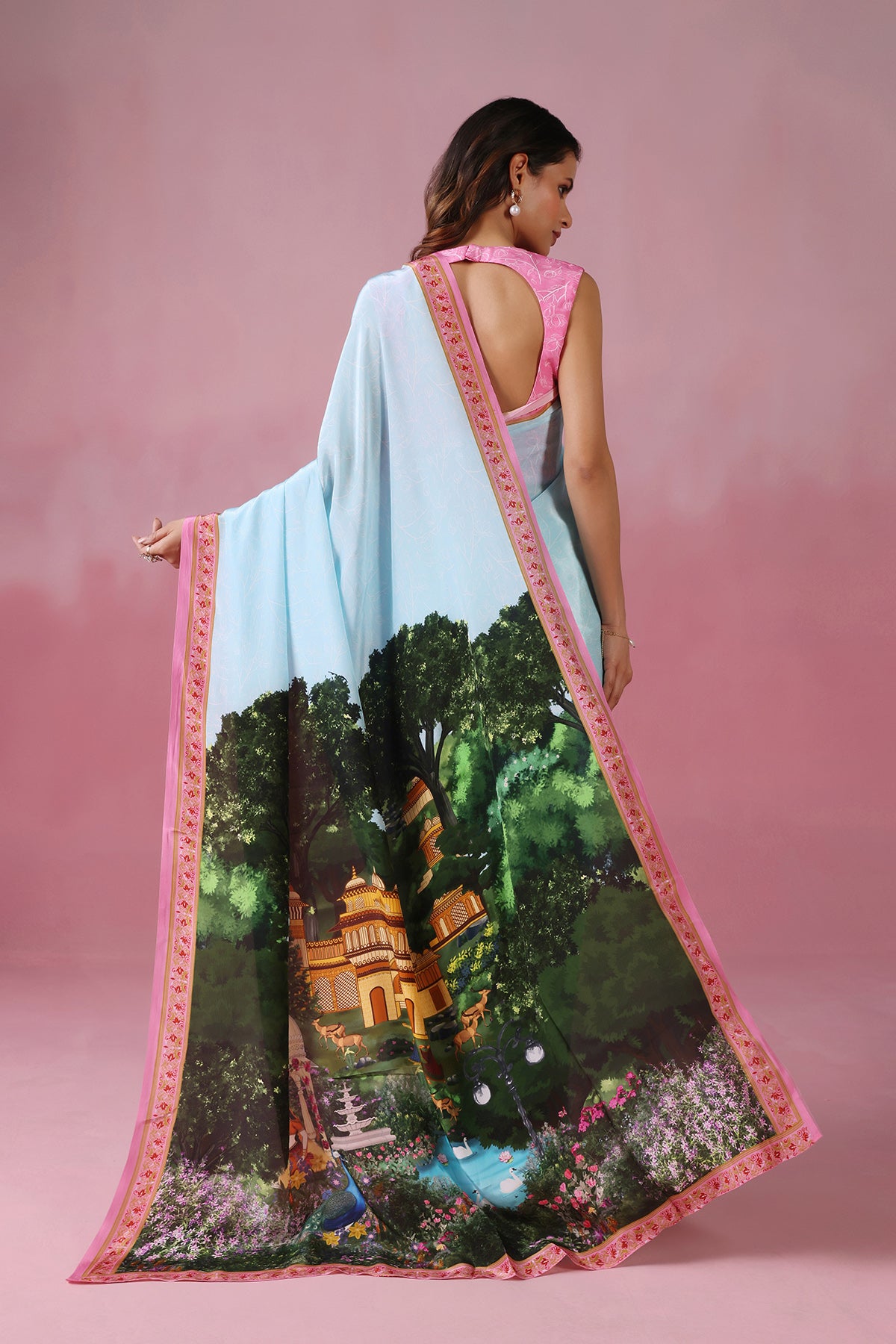 Neel Mahal-Blue Saree with Royal Garden Motifs