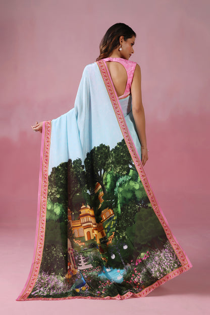 Neel Mahal-Blue Saree with Royal Garden Motifs