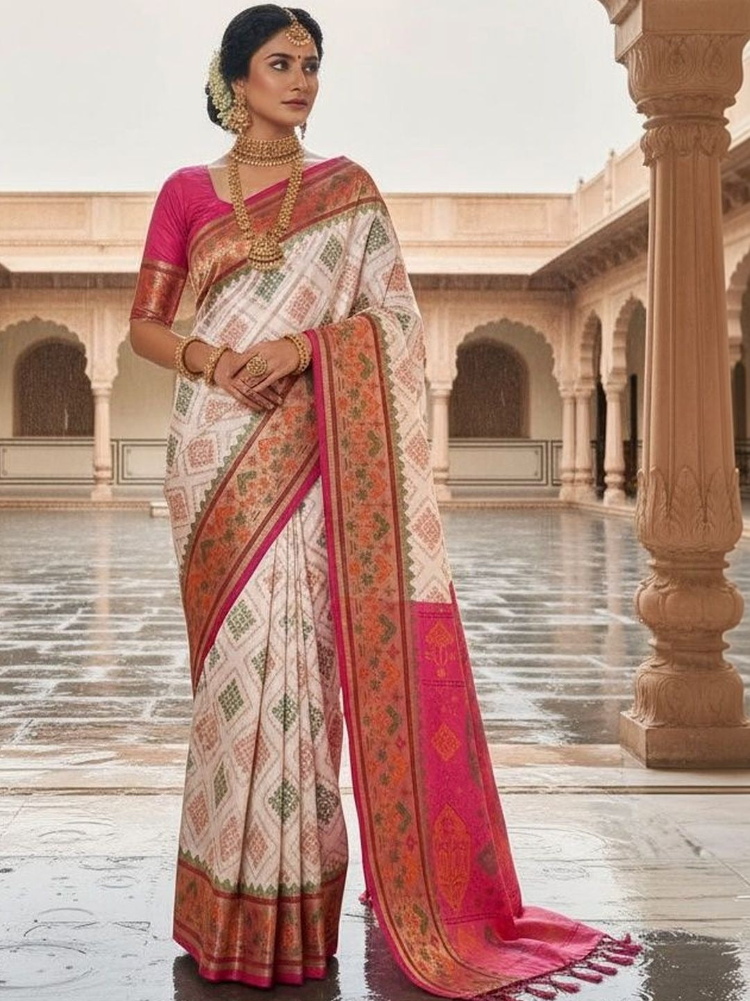 Women Pure Fendy Satin Silk Embroidered Saree with Attached Blouse for Festive &amp; Party Wear