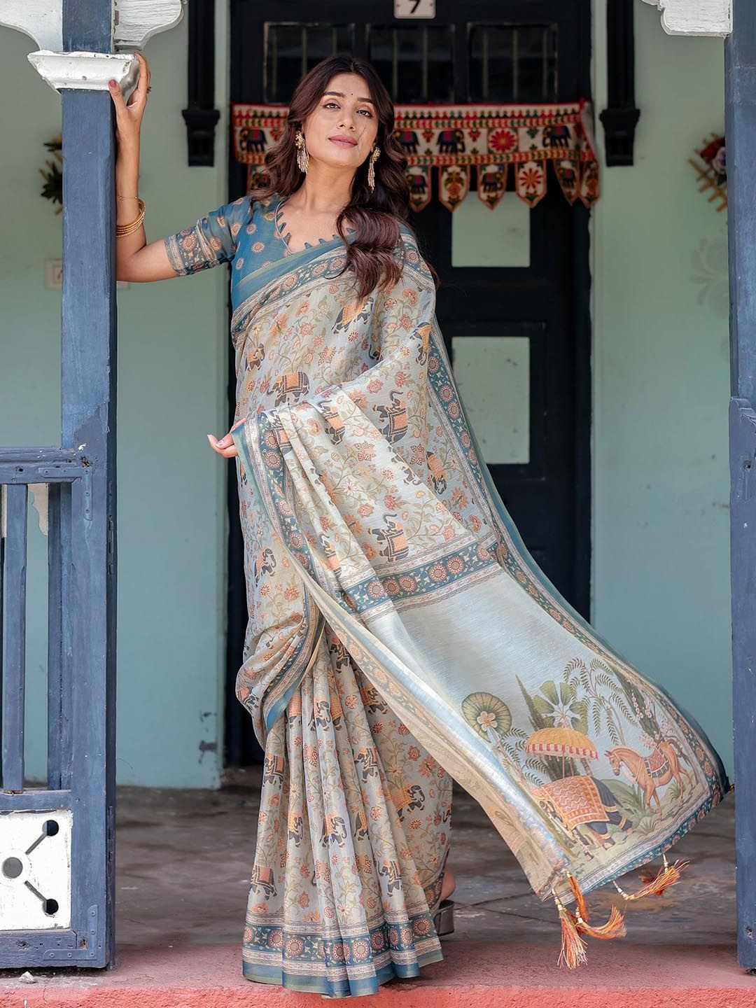 Women Pure Satin Silk Embroidered Saree with Blouse Piece  Premium Designer Saree