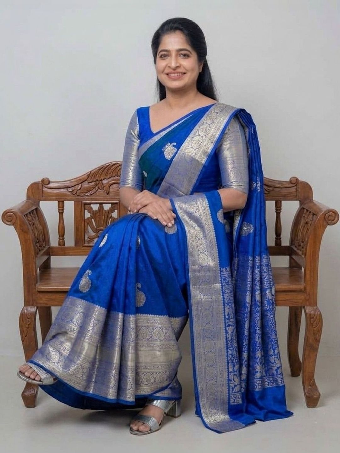 Women Traditional Satin Silk Embroidered Saree with Attached Blouse  Festive Wear
