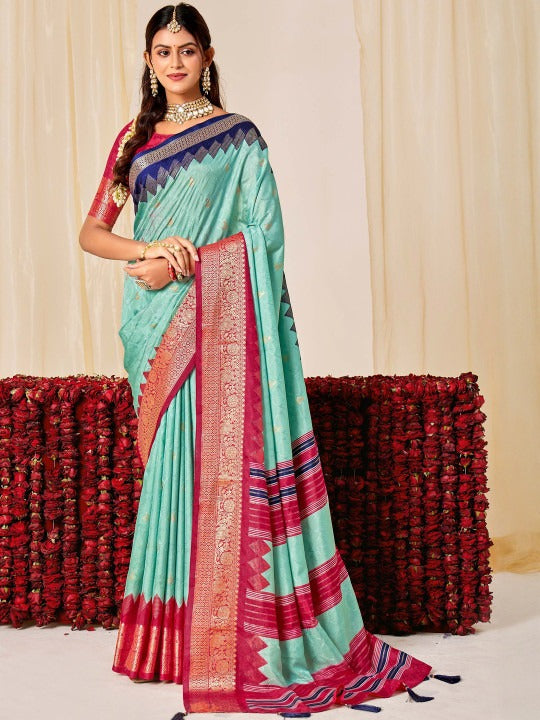 Women Pure Fendy Satin Silk Embroidered Saree with Attached Blouse for Festive &amp; Party Wear