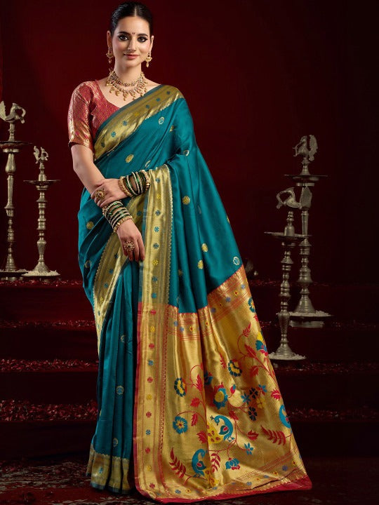Women Embroidered Satin Silk Saree with Attached Blouse  Designer Party Wear Saree
