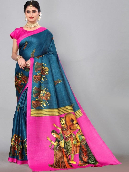 Women Premium Satin Silk Embroidered Saree with Blouse Piece  Wedding &amp; Party Wear
