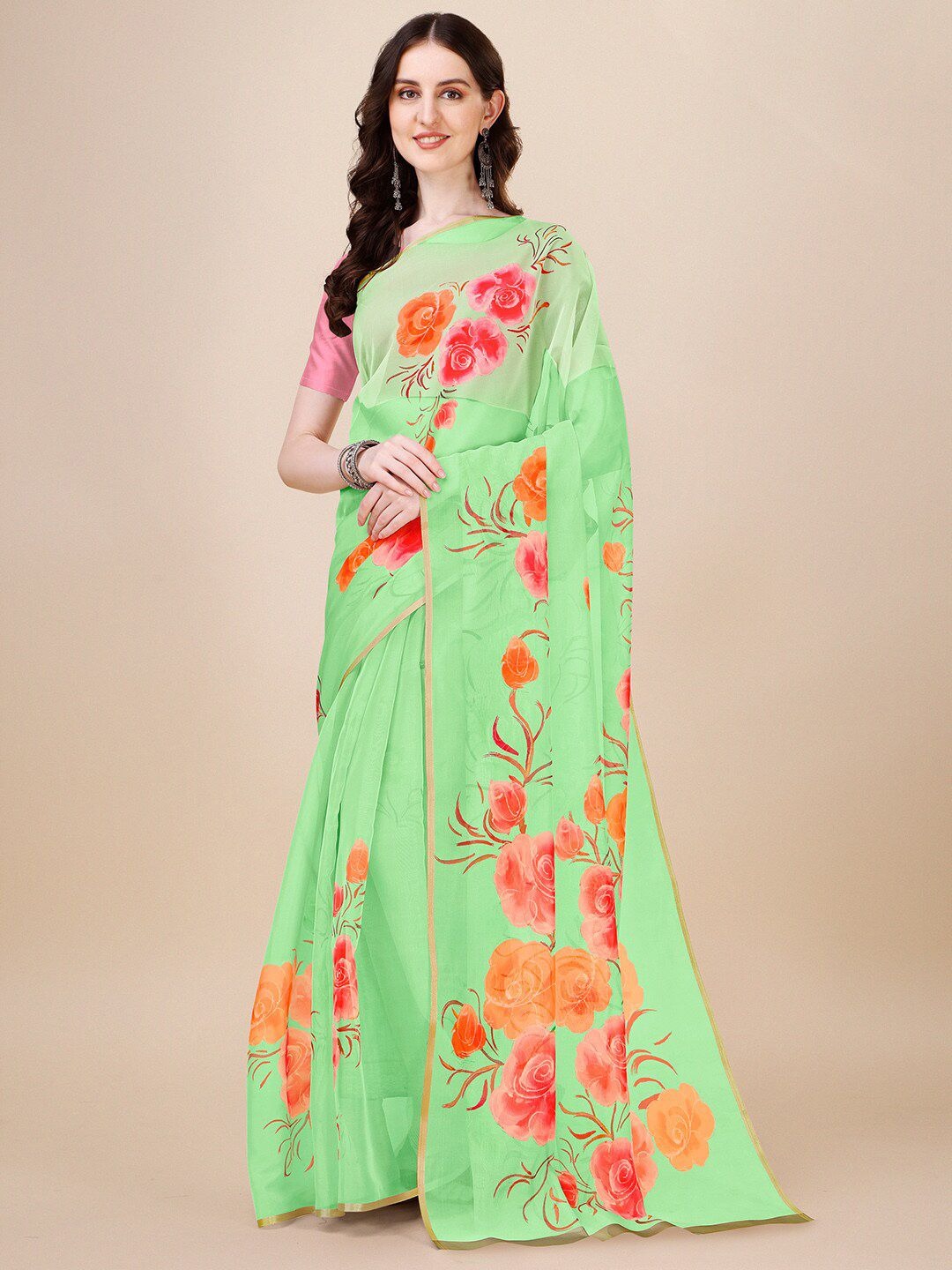 Women Pure Fendy Satin Embroidered Saree with Attached Blouse  Traditional Ethnic Saree