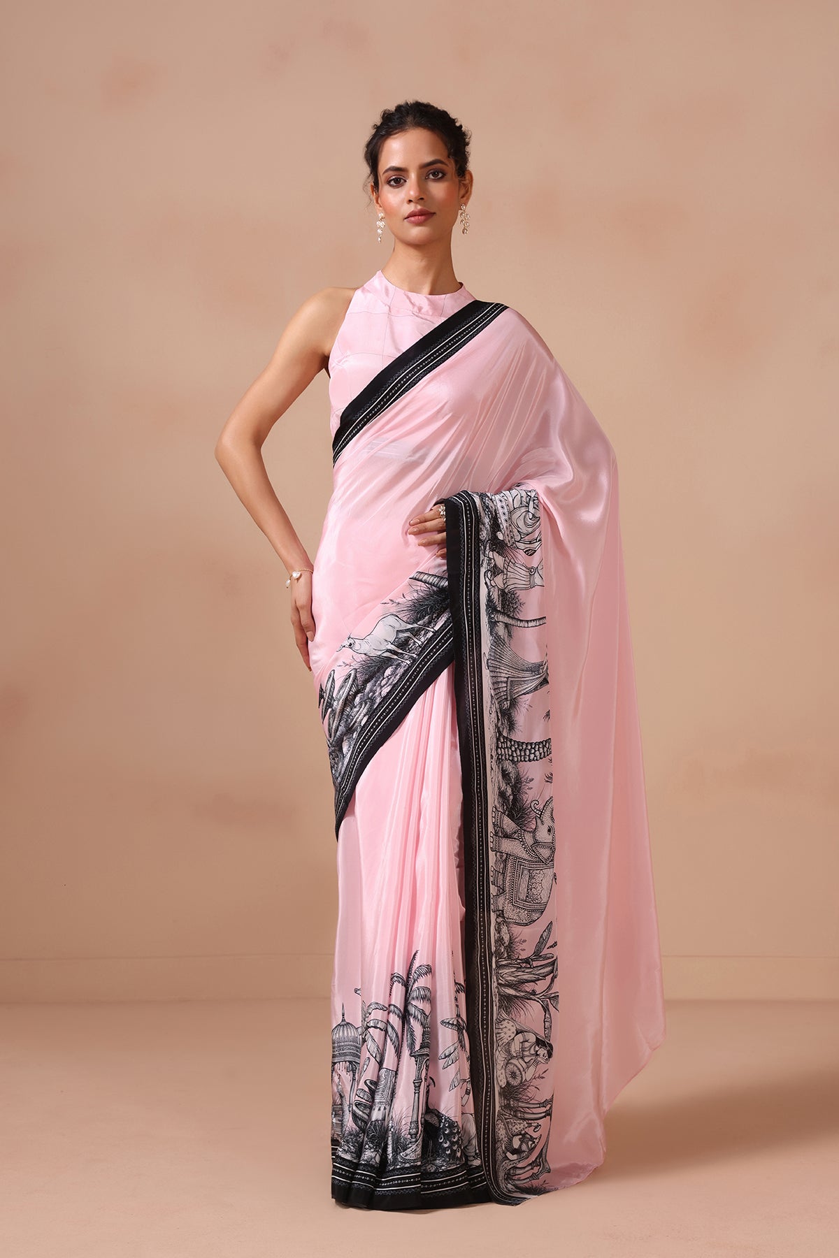 Gulraas – Pink Drape Adorned with Kalamkari Motifs