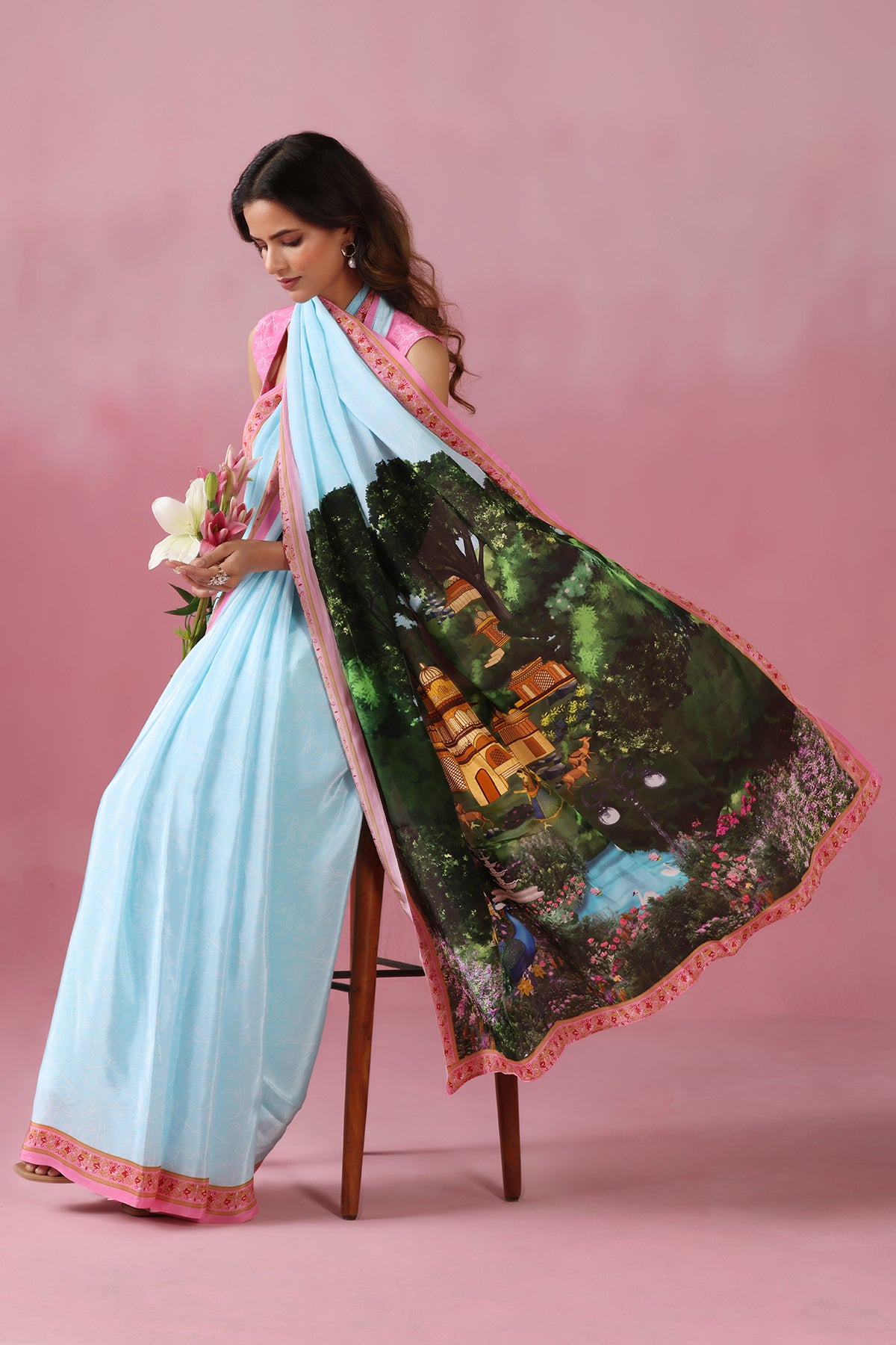 Neel Mahal-Blue Saree with Royal Garden Motifs