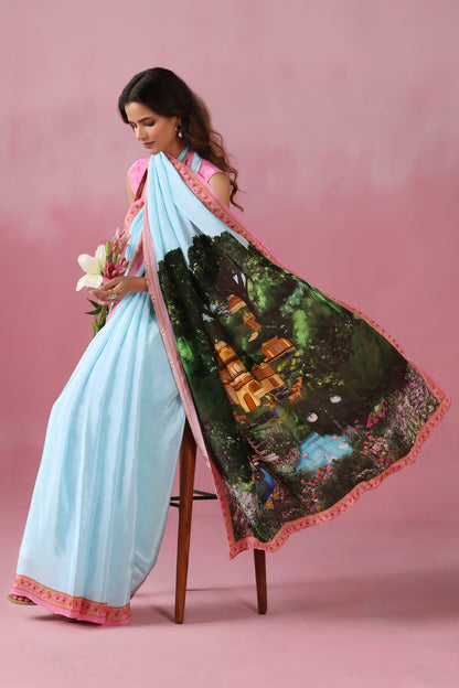 Neel Mahal-Blue Saree with Royal Garden Motifs