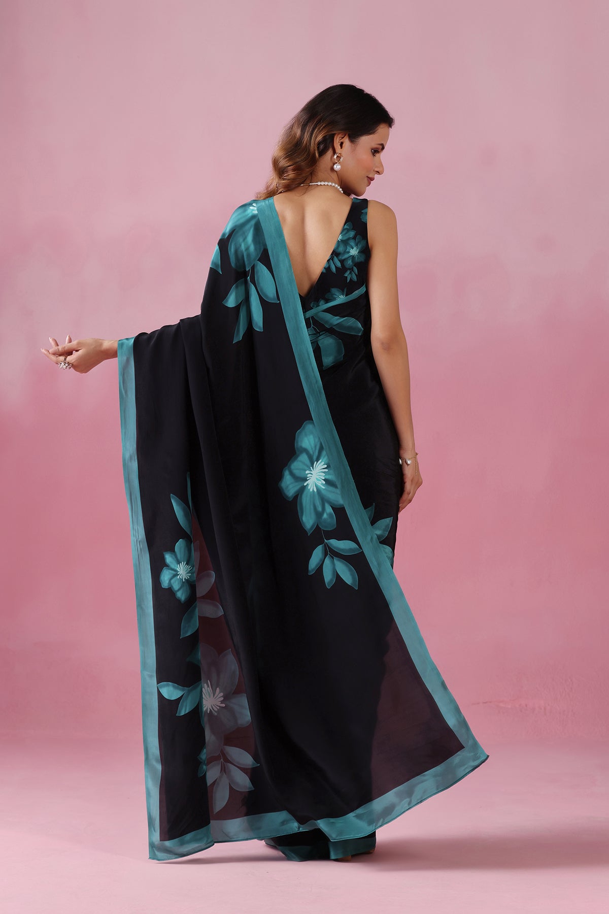Shyamhari-Black Saree with Green Bloom