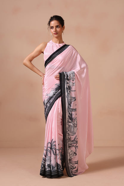 Gulraas – Pink Drape Adorned with Kalamkari Motifs