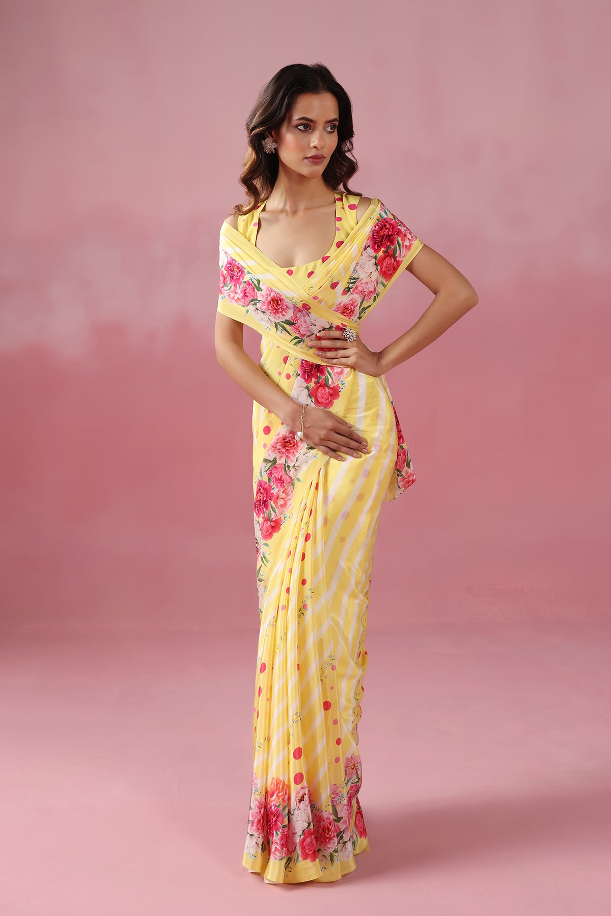Polka Baagicha –Yellow with Florals with Playful Polka Twist