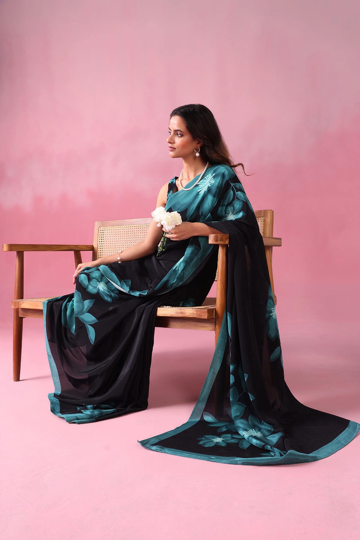 Shyamhari-Black Saree with Green Bloom