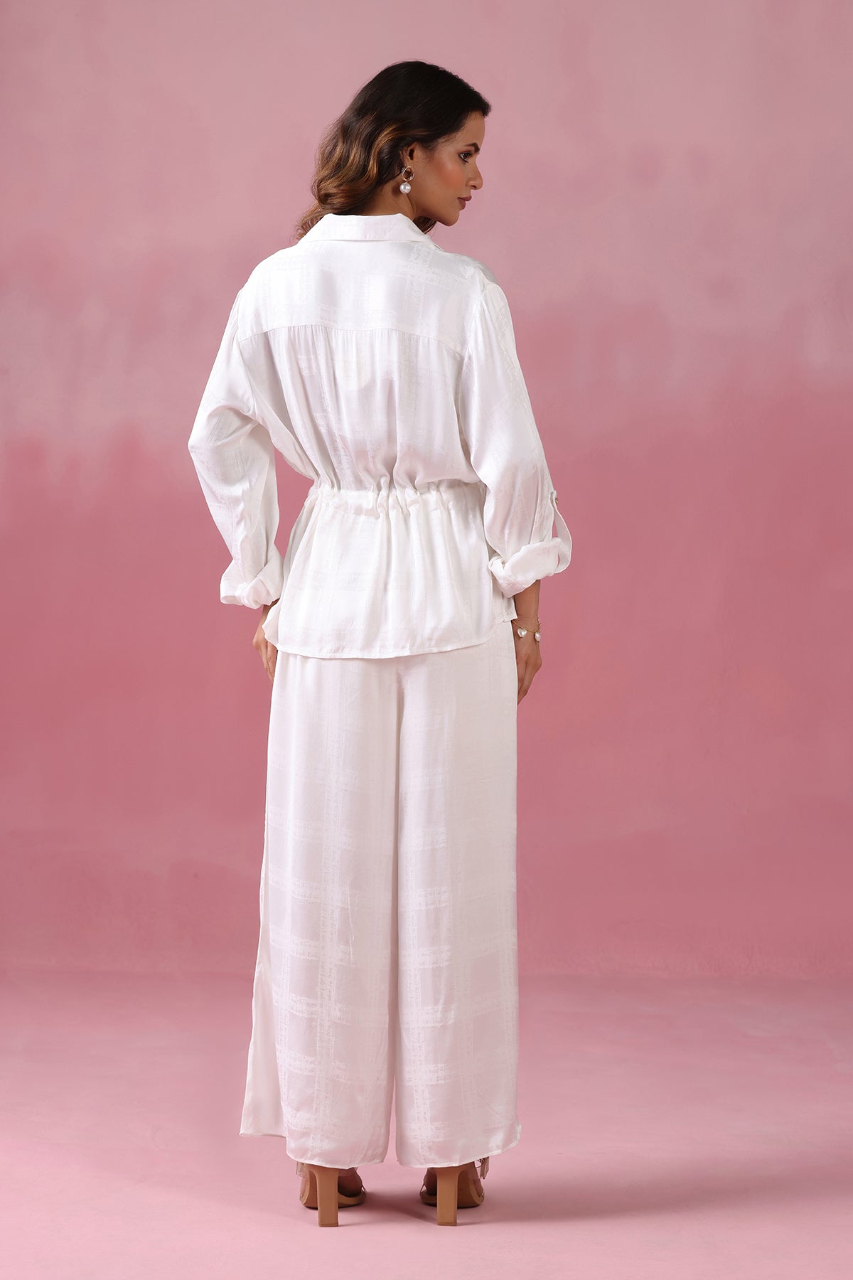 Ivory Check - White Premium Coord Set with Wrap Sleeves