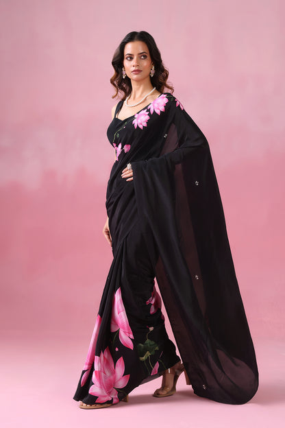 Kamalraas- Black Saree with Classic Pichwai Prints
