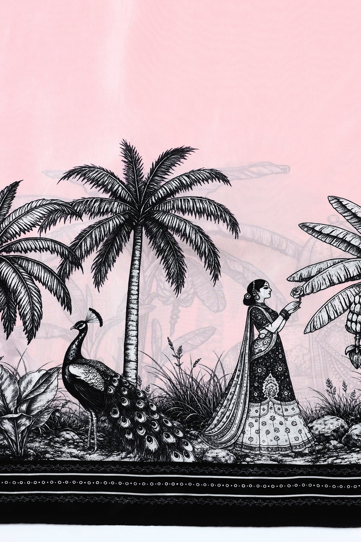 Gulraas – Pink Drape Adorned with Kalamkari Motifs