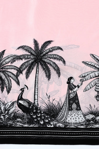 Gulraas – Pink Drape Adorned with Kalamkari Motifs