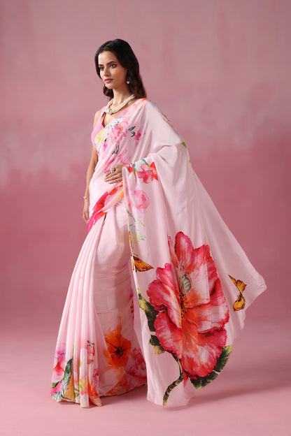Pankh- Soft Pink Elegance with Delicate Floral Borders