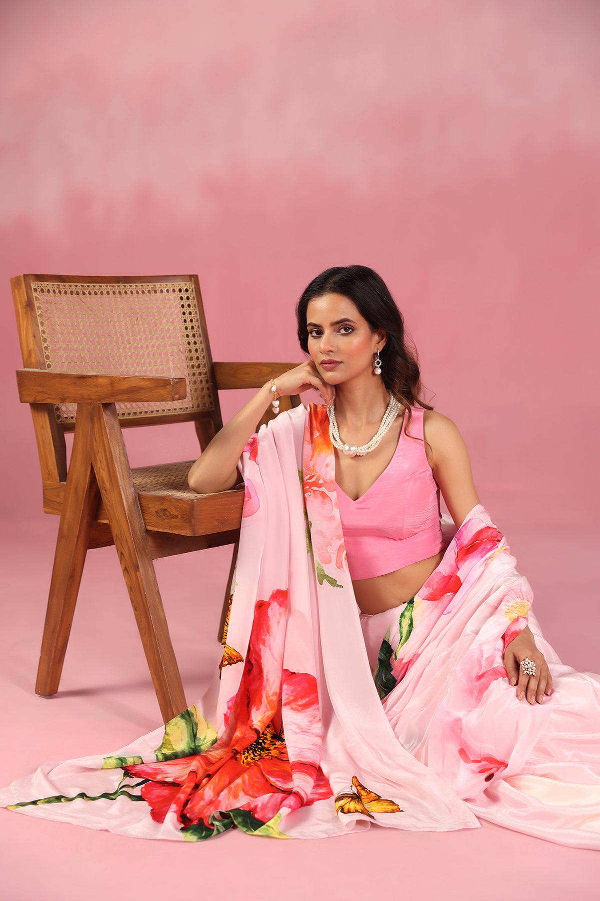 Pankh- Soft Pink Elegance with Delicate Floral Borders