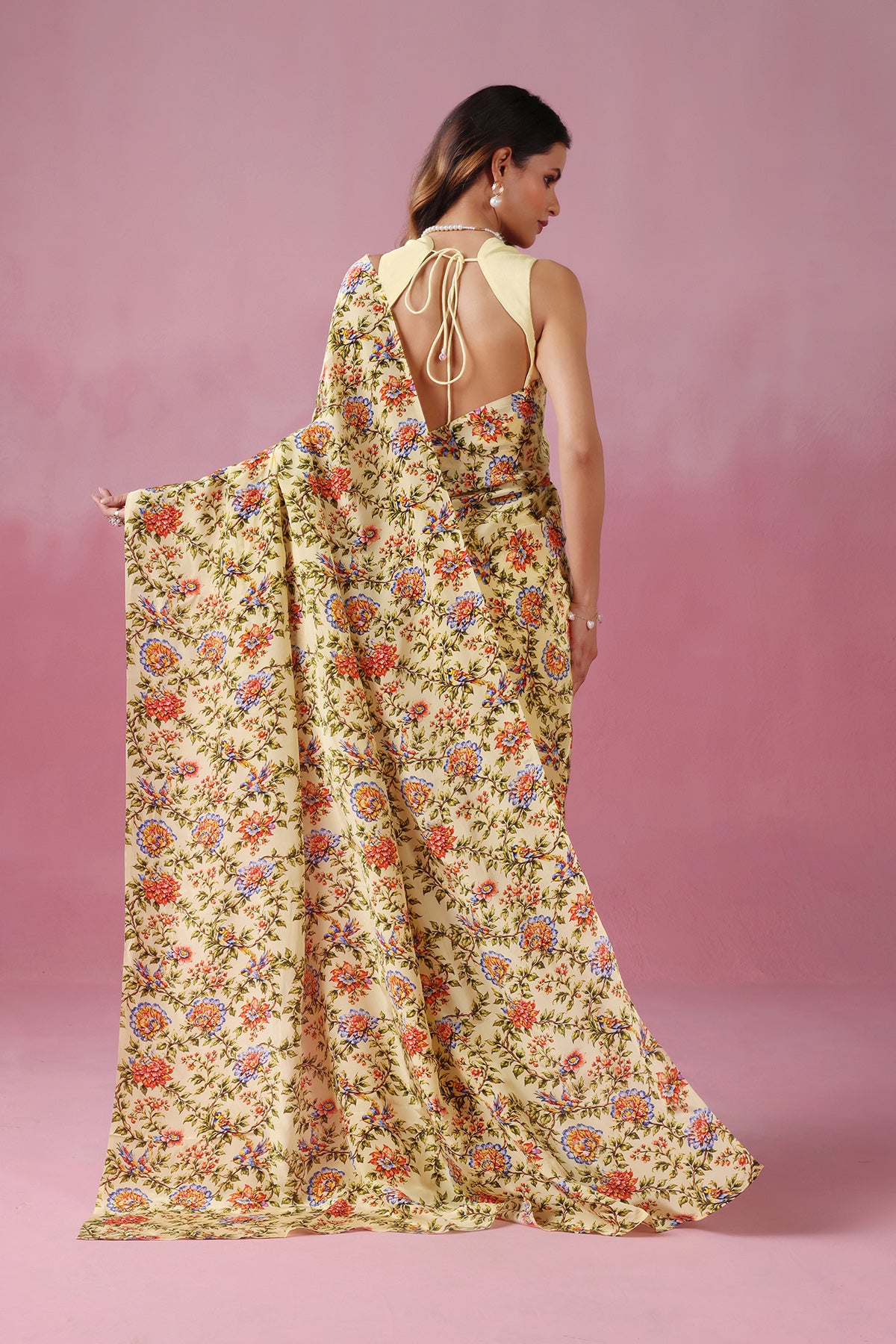 Vasanti - Butter Yellow Elegance with A Half Floral Touch.