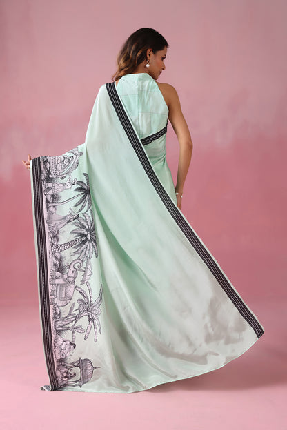 Mintara – Mint Green Drape Adorned with Kalamkari Motifs