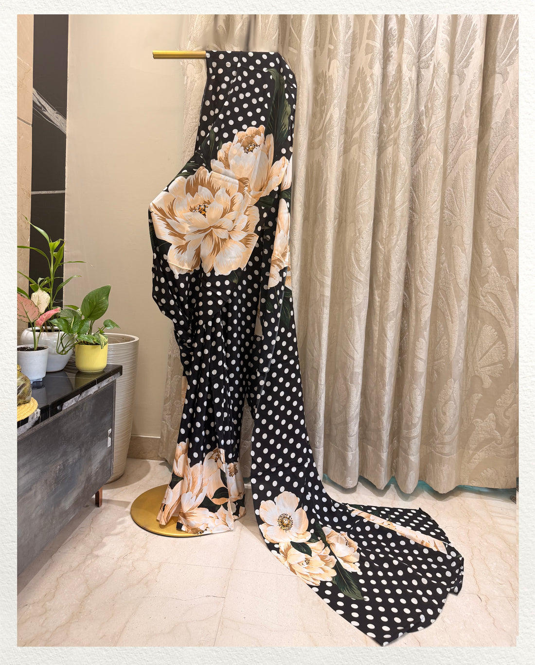 Phool Raatri : A rich, deep base canvas adorned with blooming floral motifs| Pure Crepe