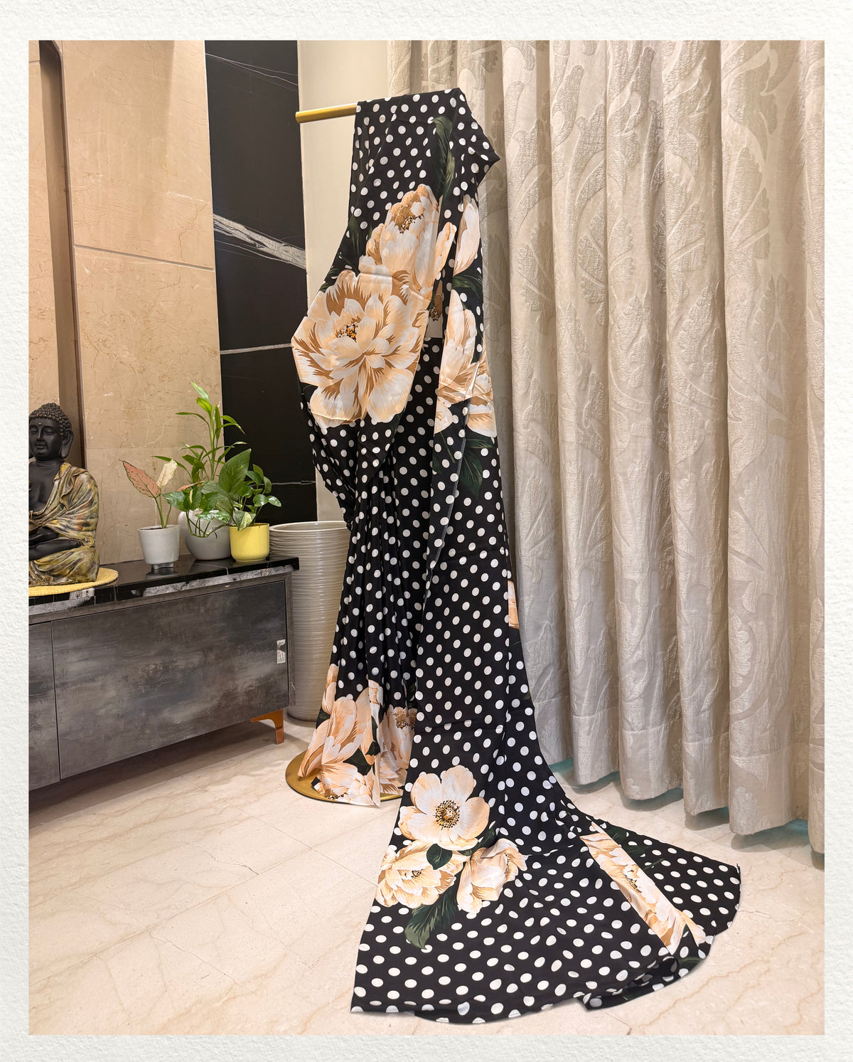 Phool Raatri : A rich, deep base canvas adorned with blooming floral motifs| Pure Crepe