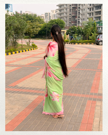 Vasanti – Pink Floral Printed Saree | Pure Crepe