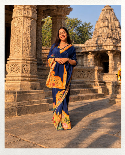 Naqsh – Pichwai Floral Printed Saree | Pure Crepe