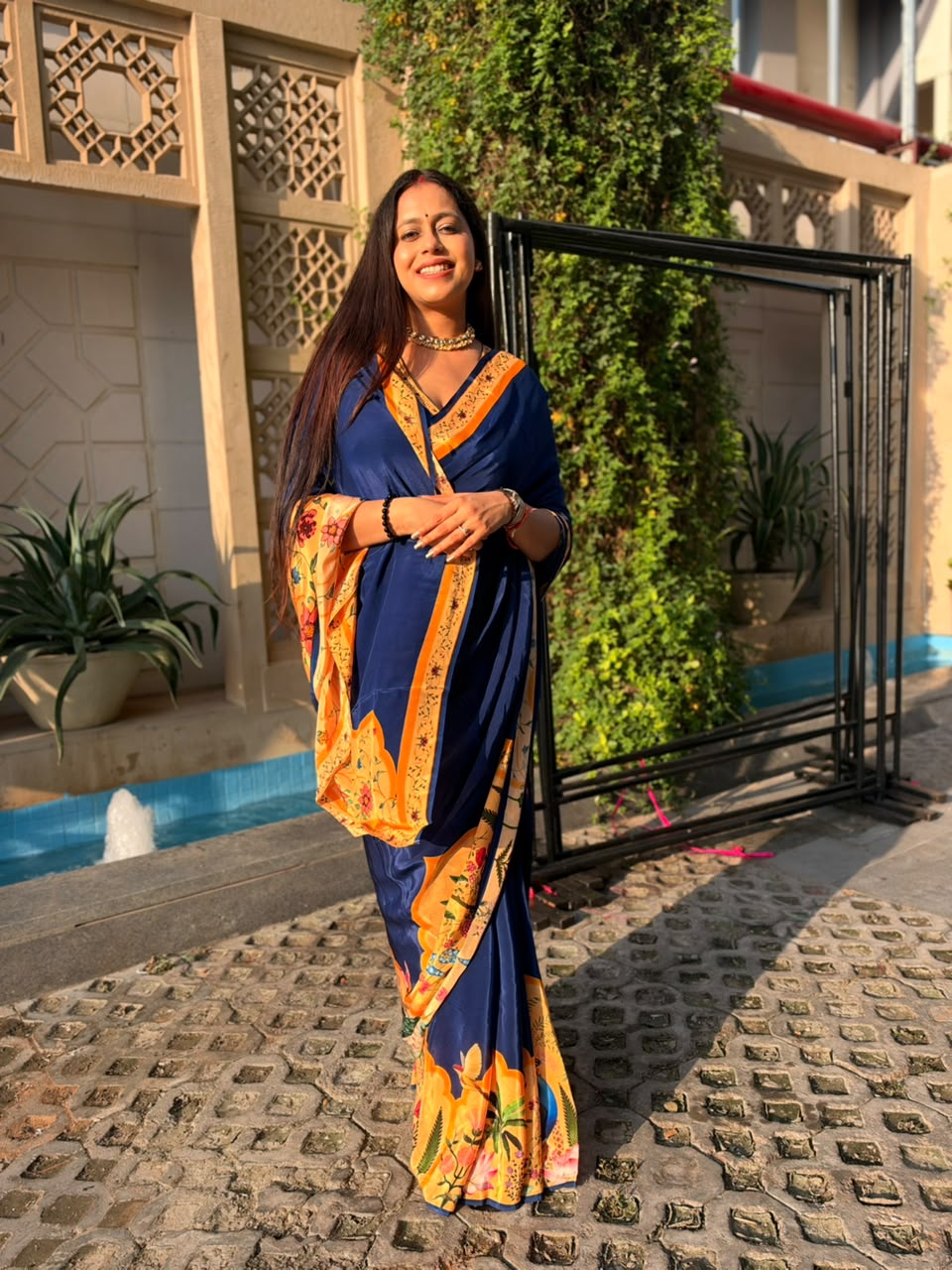 Naqsh – Pichwai Floral Printed Saree | Pure Crepe
