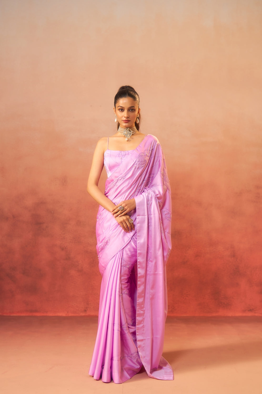 Shabnam – Lilac Saree with Pearl Border &amp; Embroidery