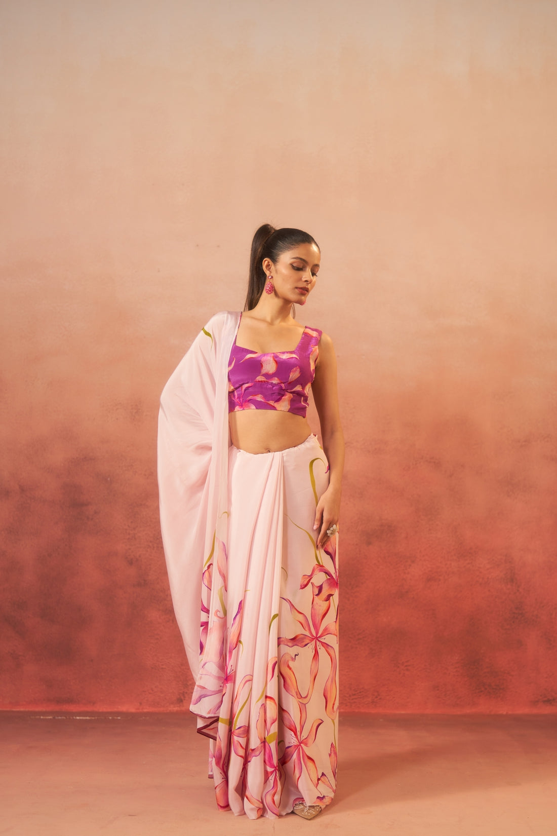 Nargis – Lily Bloom in Soft Beige (Pure Crepe)