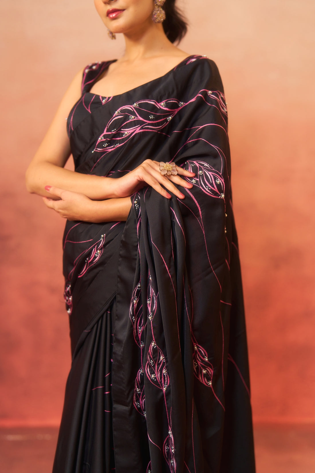 Sitara – Black Elegance Adorned with Pearls