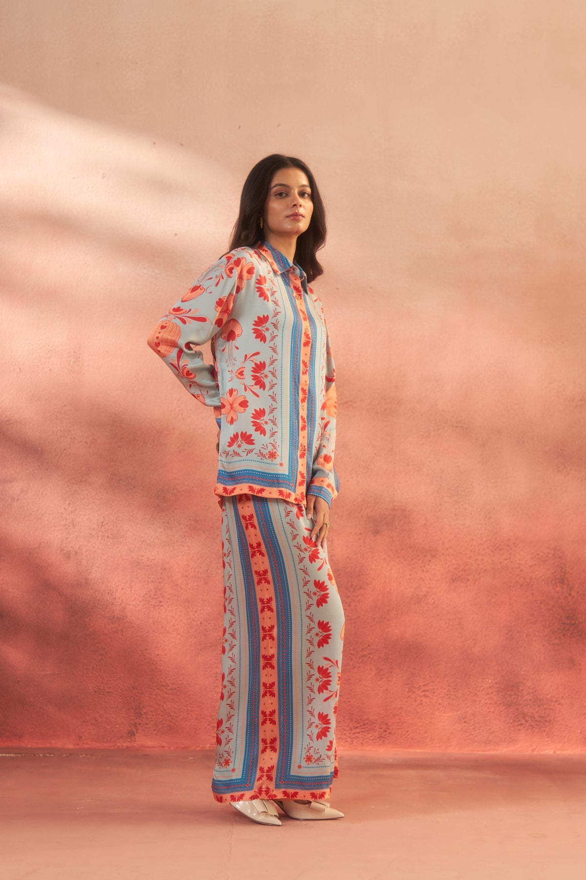 Samudra – Oceanic Blue &amp; Orange Coord Set Elegance