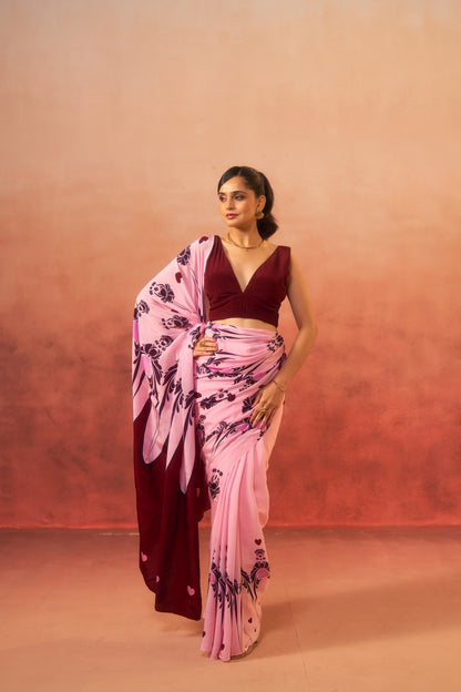 Gulnaar (Pink with Maroon Motifs Saree)