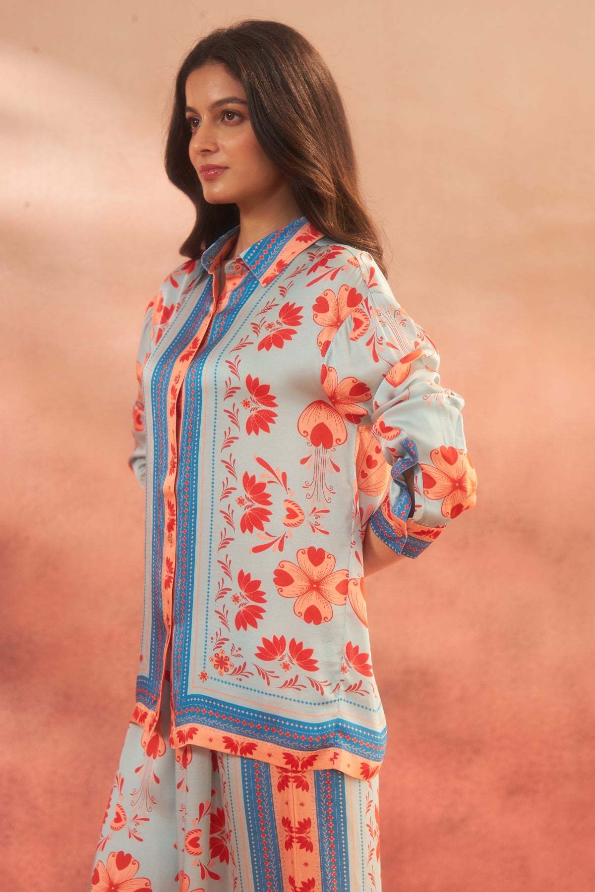 Samudra – Oceanic Blue &amp; Orange Coord Set Elegance