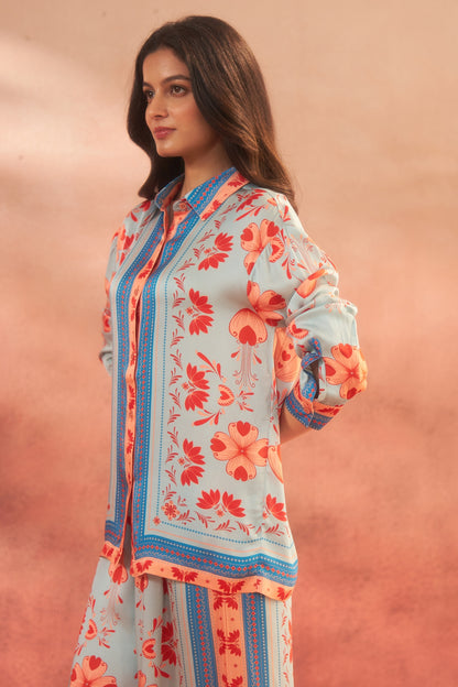 Samudra – Oceanic Blue &amp; Orange Coord Set Elegance