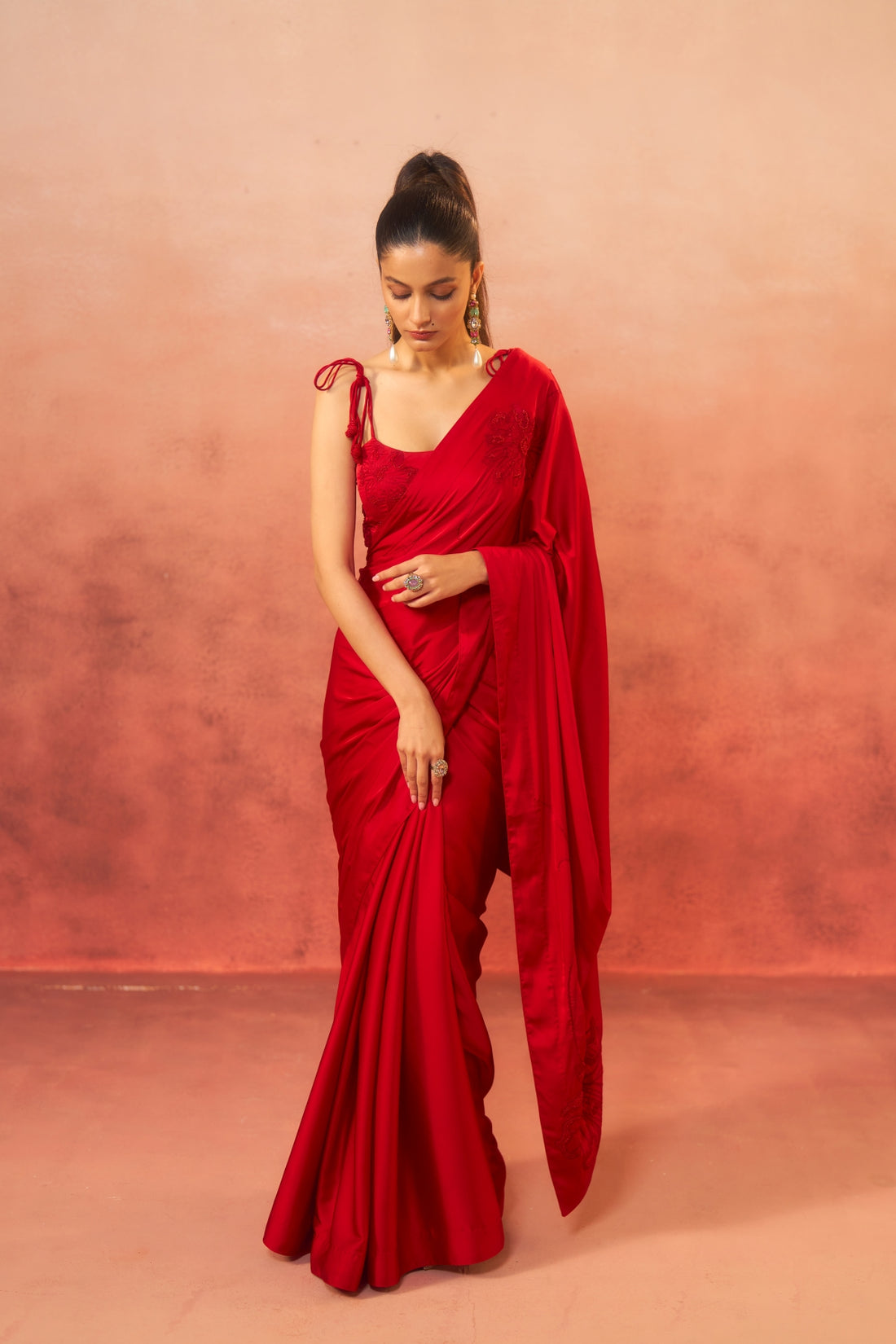Gul-e-Noor – Hand-Embroidered Red Saree