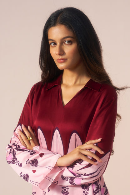 Gulnaar – Pink with Maroon Motifs Coord Set